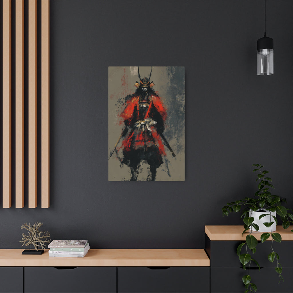 Samurai Warrior Metal Art Sign — Abstract Red Armor Wall Décor