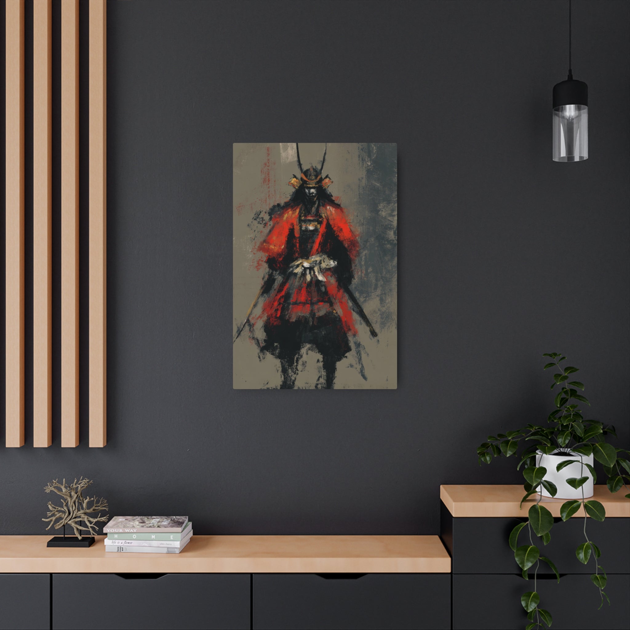 Samurai Warrior Metal Art Sign — Abstract Red Armor Wall Décor