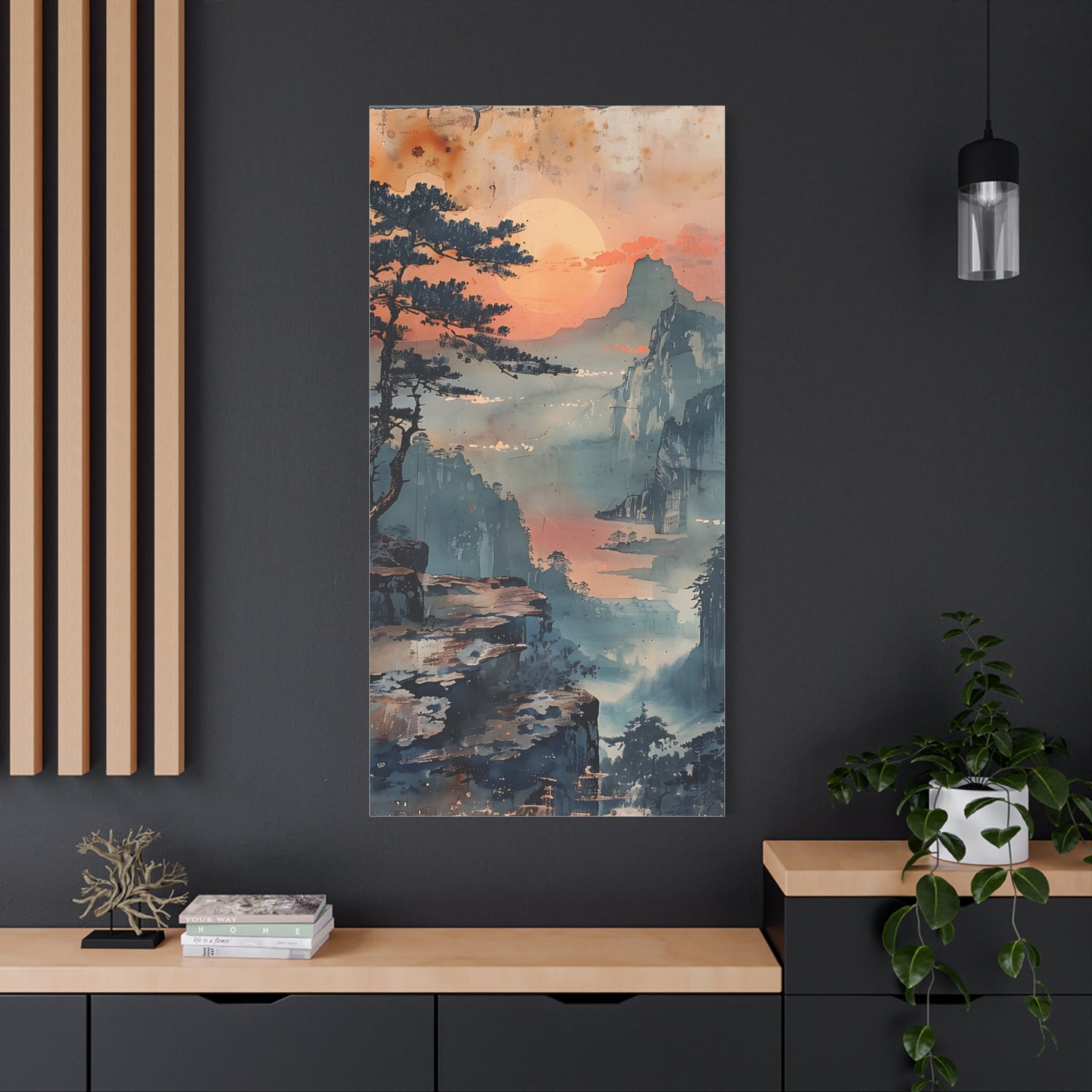 Sunset Mountain Landscape Canvas Print — Misty Pine Cliff Wall Art - The Art Hub