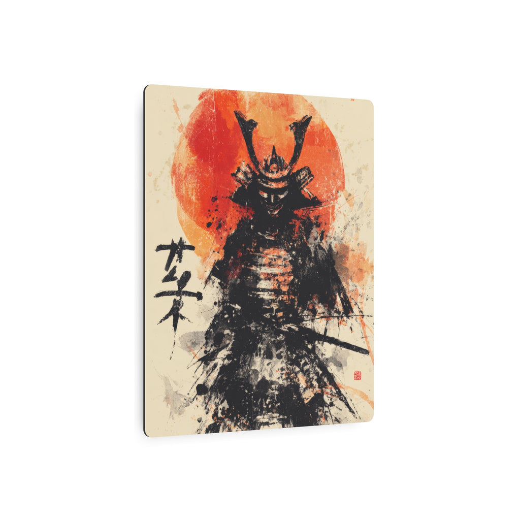 Samurai Metal Art Sign — Ink Wash Warrior with Rising Sun