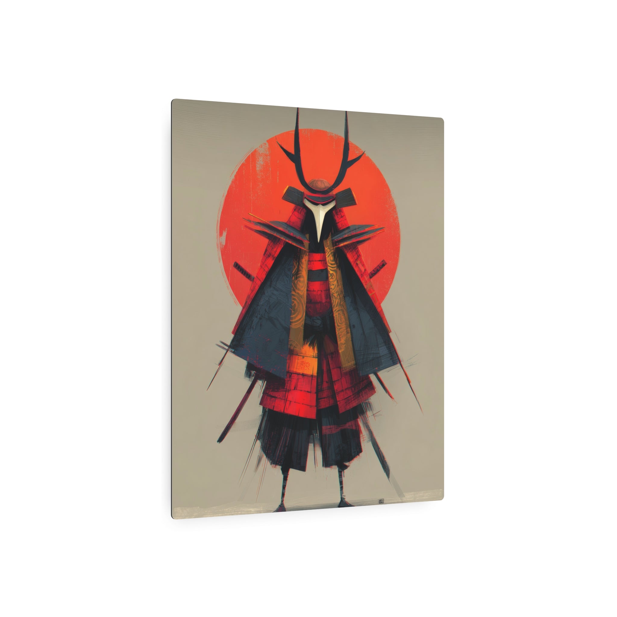 Samurai Metal Art Sign — Red Sun Warrior Wall Decor