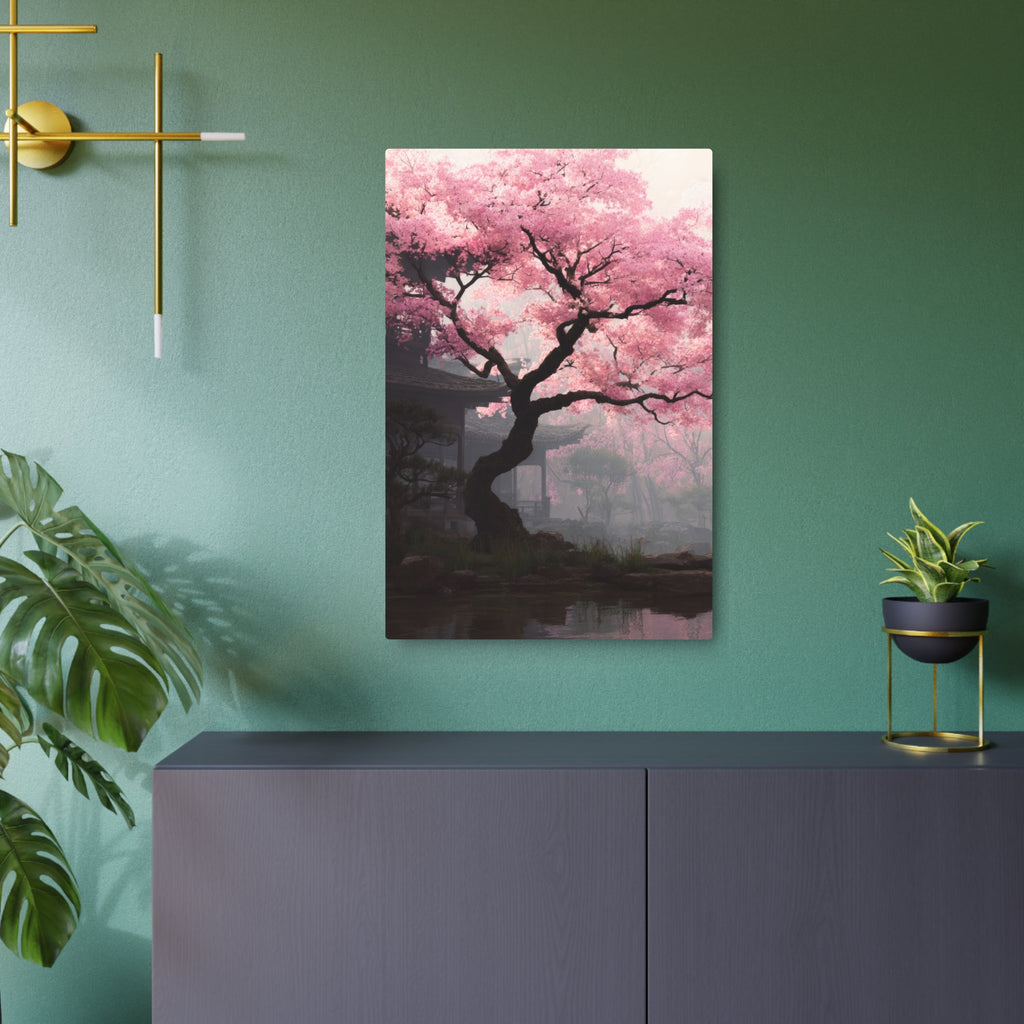 Cherry Blossom Metal Art Sign — Japanese Sakura Wall Decor