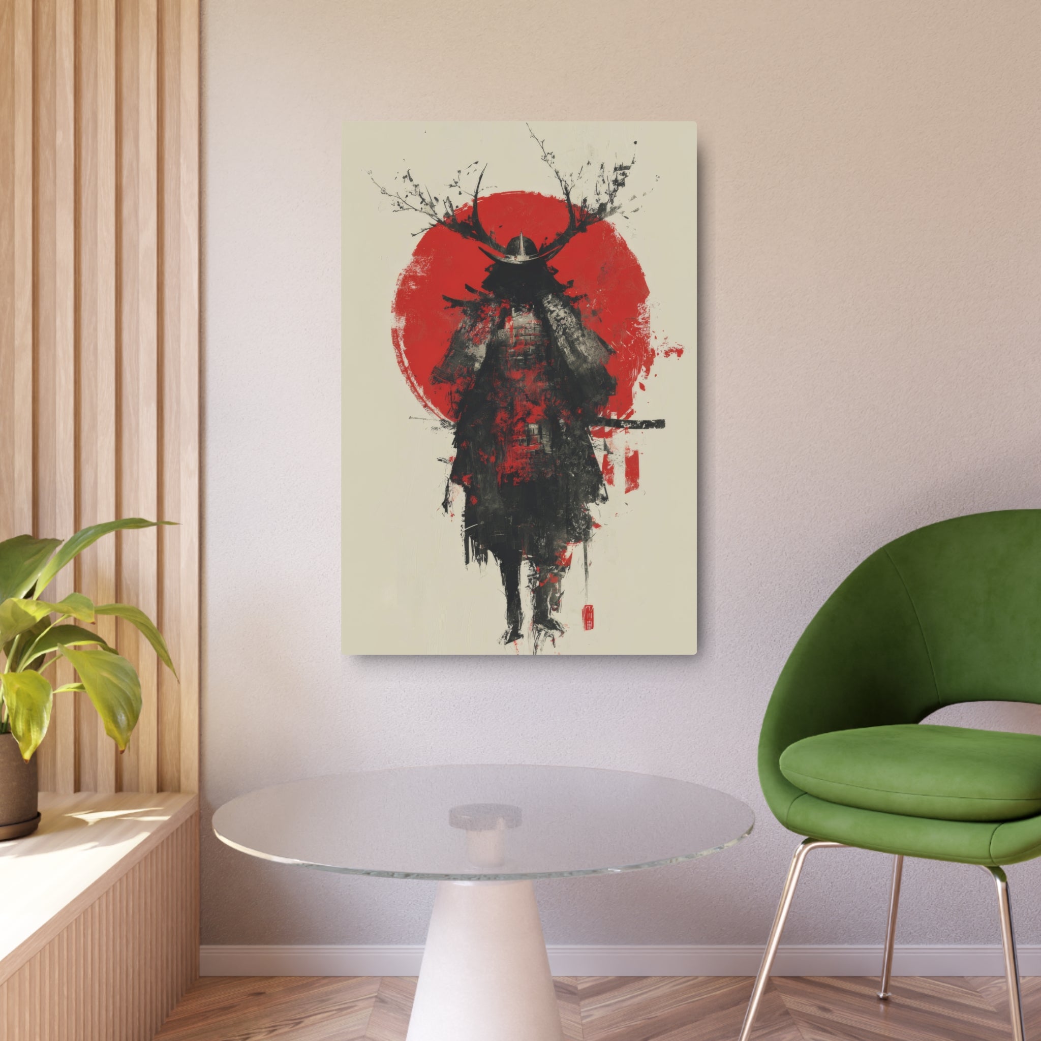 Samurai Metal Art Sign — Red Sun Warrior Wall Decor