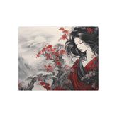 Metal Art Elegant Geisha Landscape with Red Maple Blossoms - The Art Hub