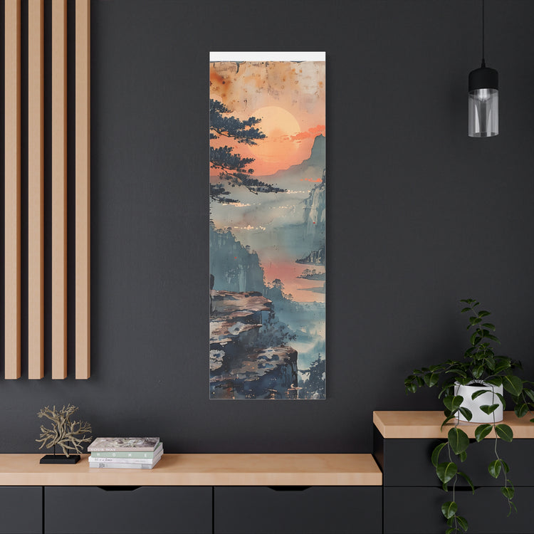 Sunset Mountain Landscape Canvas Print — Misty Pine Cliff Wall Art - The Art Hub
