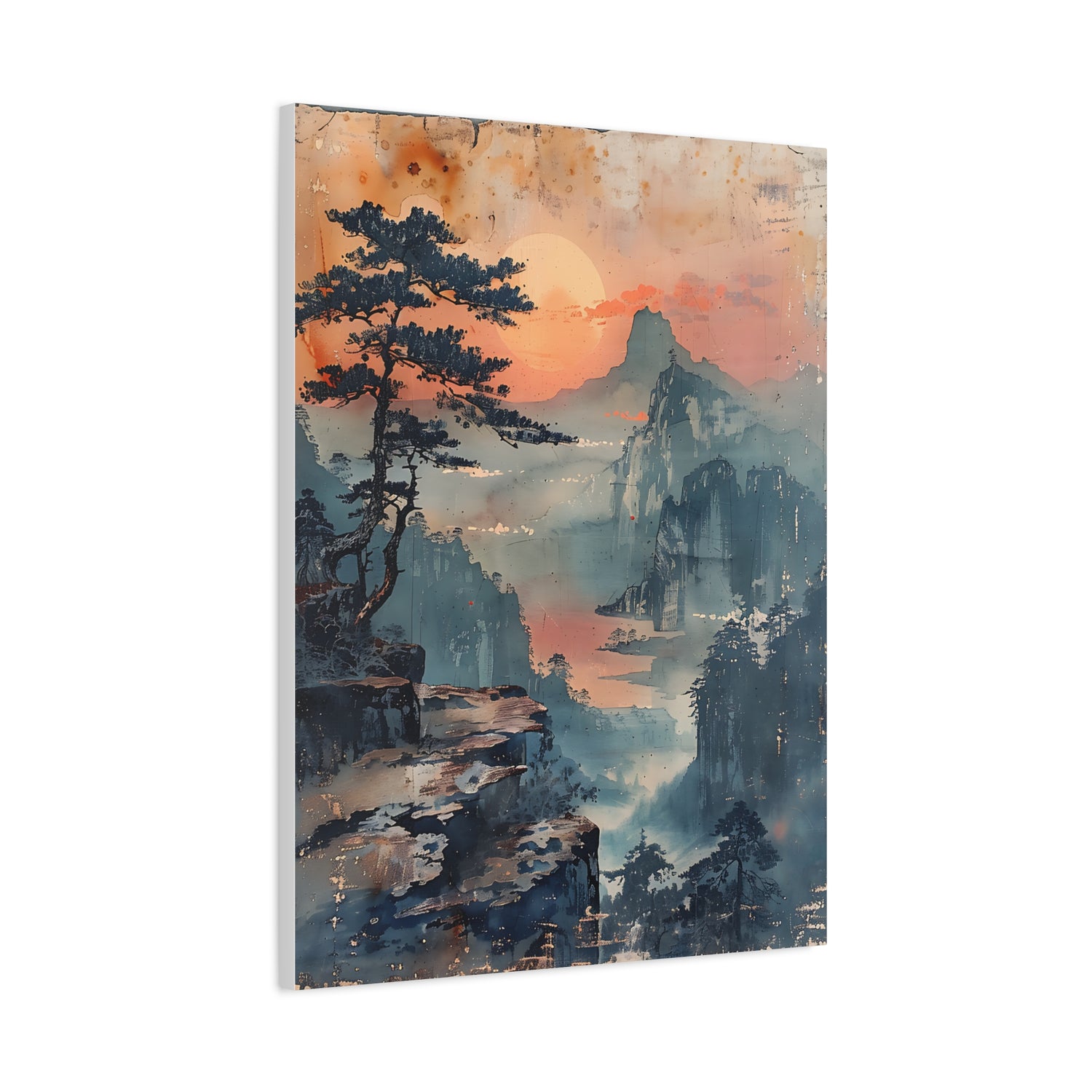 Sunset Mountain Landscape Canvas Print — Misty Pine Cliff Wall Art - The Art Hub