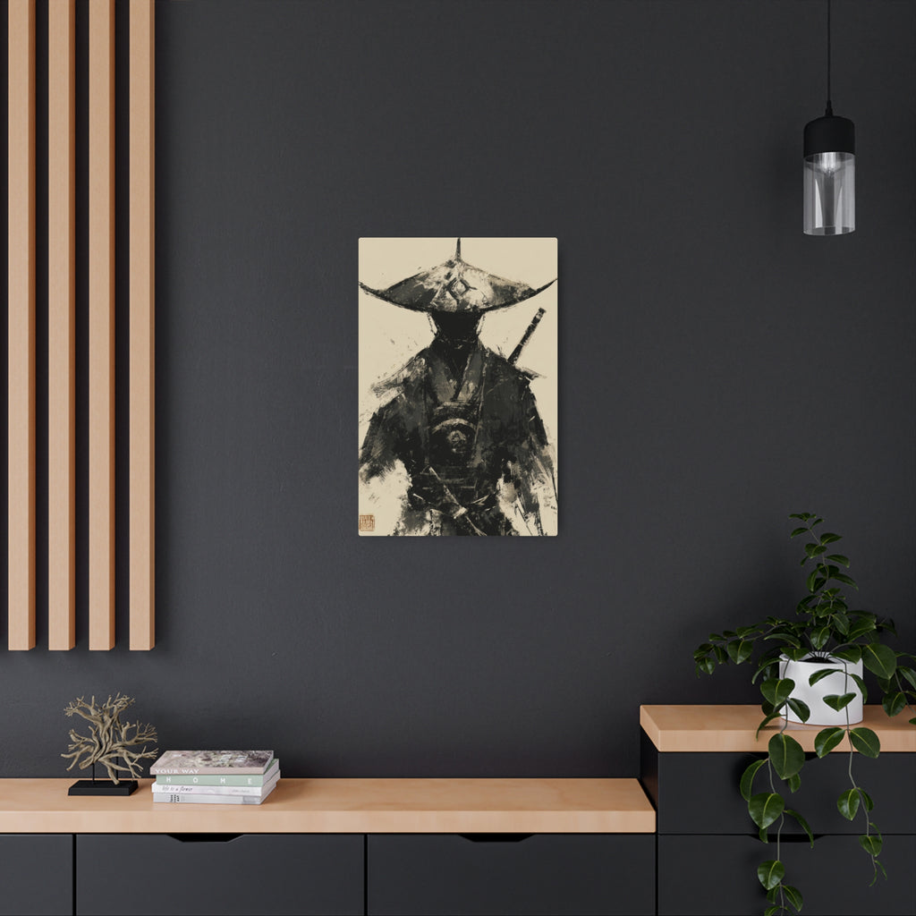 Samurai Ink Warrior Metal Art Sign — Japanese Sumi-e Wall Decor
