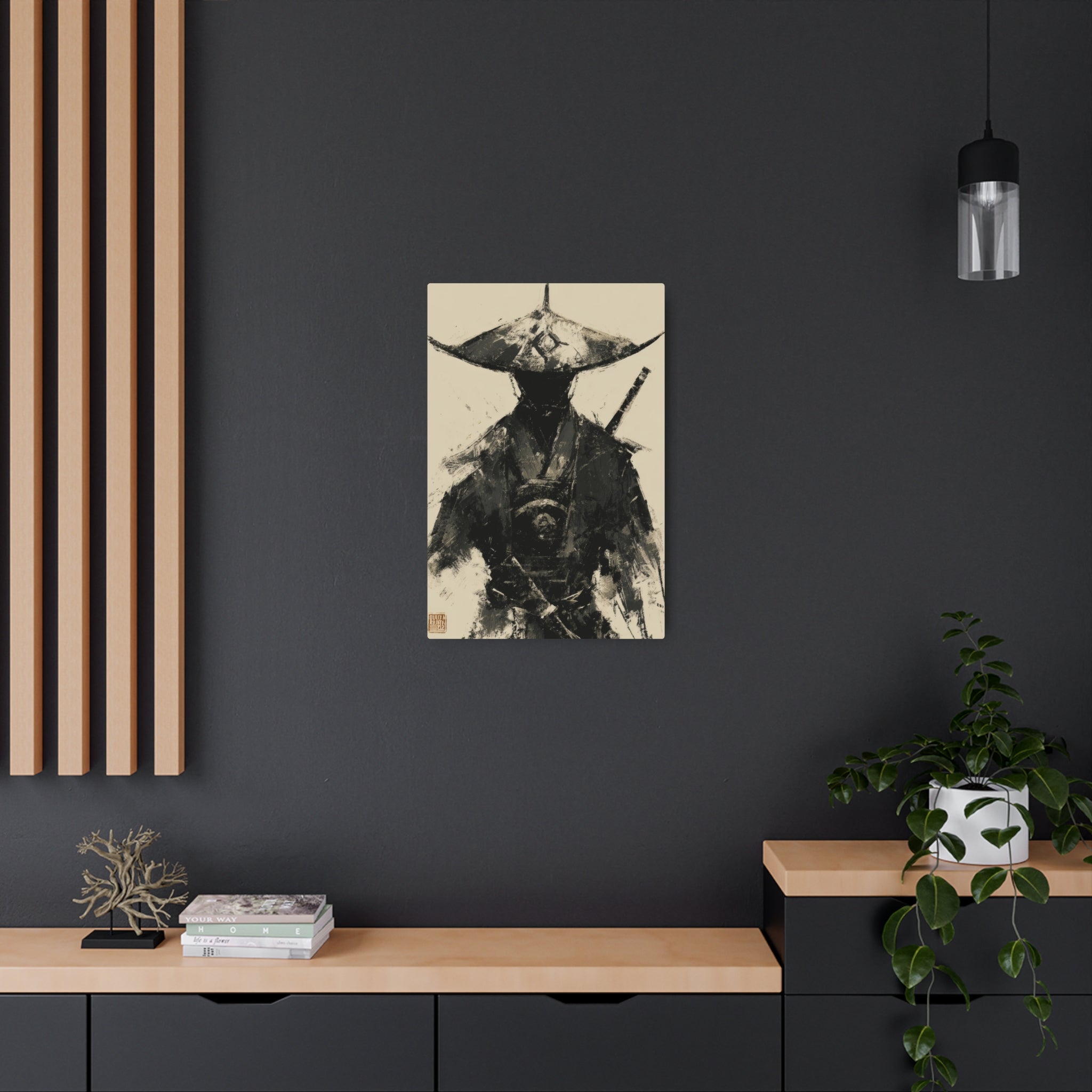 Samurai Ink Warrior Metal Art Sign — Japanese Sumi-e Wall Decor