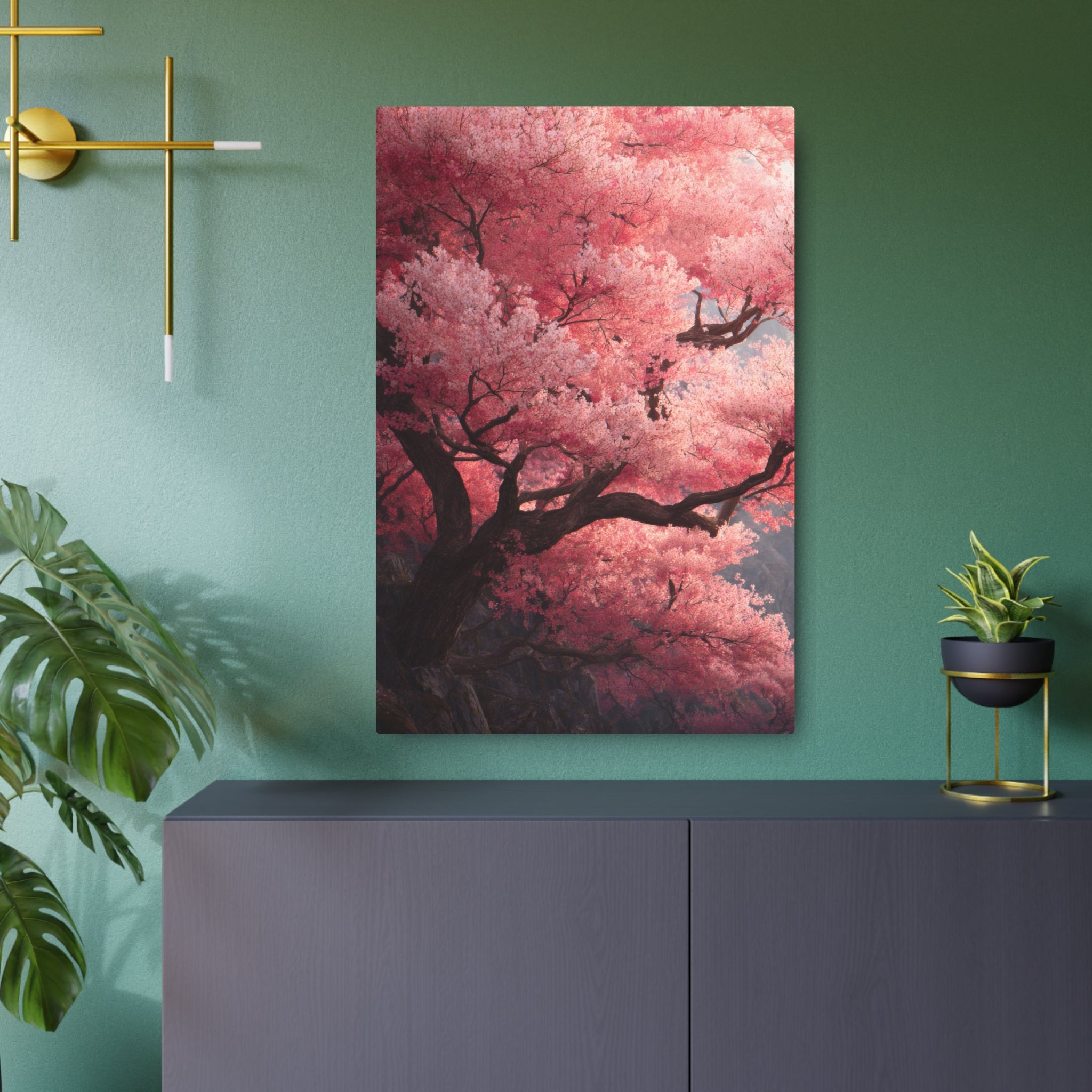 Cherry Blossom Metal Art Sign — Pink Sakura Wall Decor