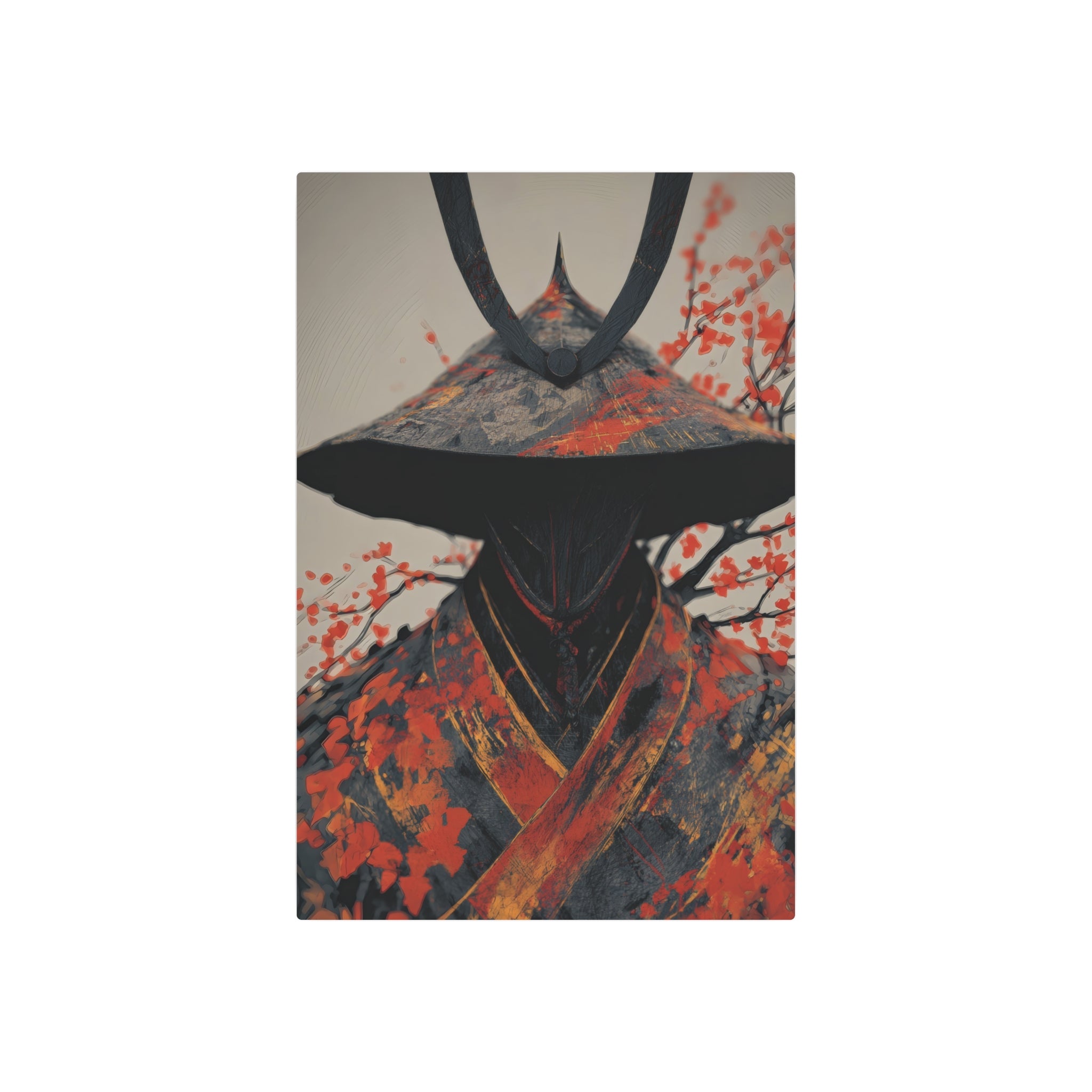 Metal Art Sign — Samurai Shadow with Autumn Maples