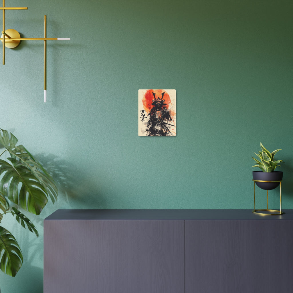 Samurai Metal Art Sign — Ink Wash Warrior with Rising Sun