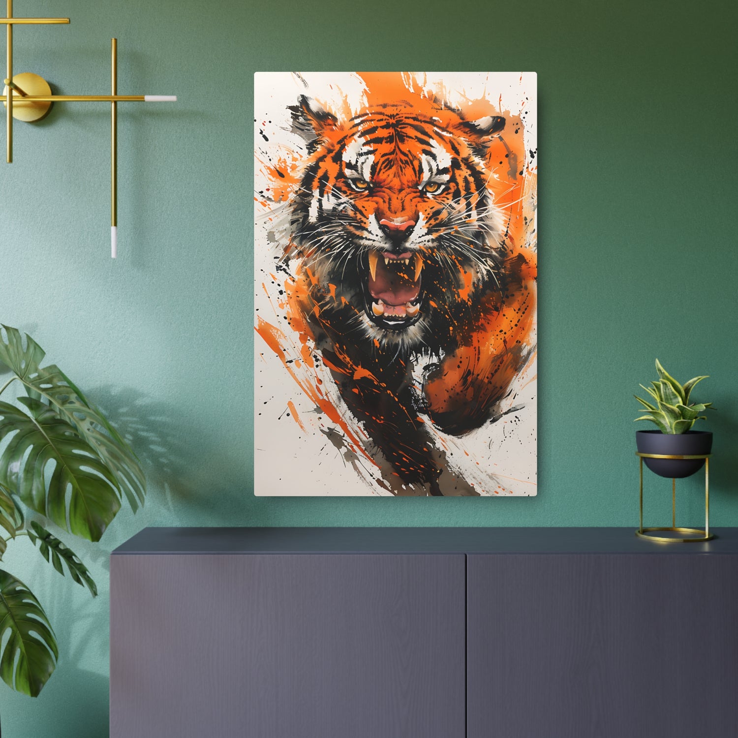 Roaring Tiger Metal Art Sign Vibrant Orange Wildlife Wall Decor - The Art Hub