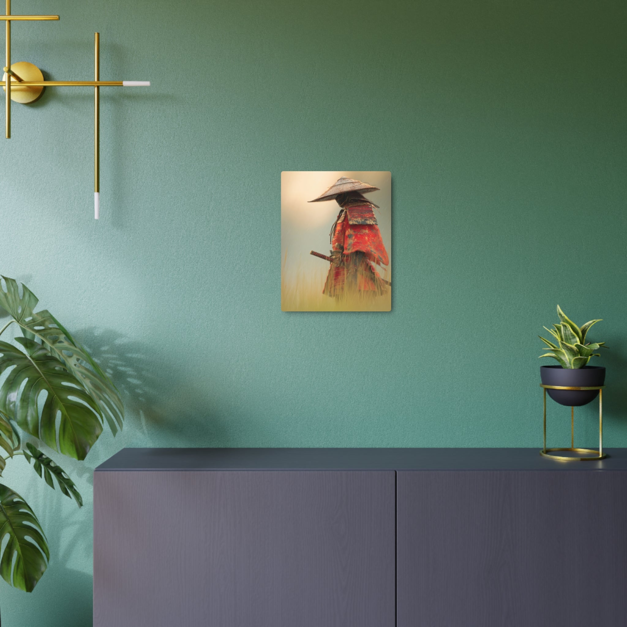 Samurai Metal Art Sign — Vintage Red Armor Wall Decor