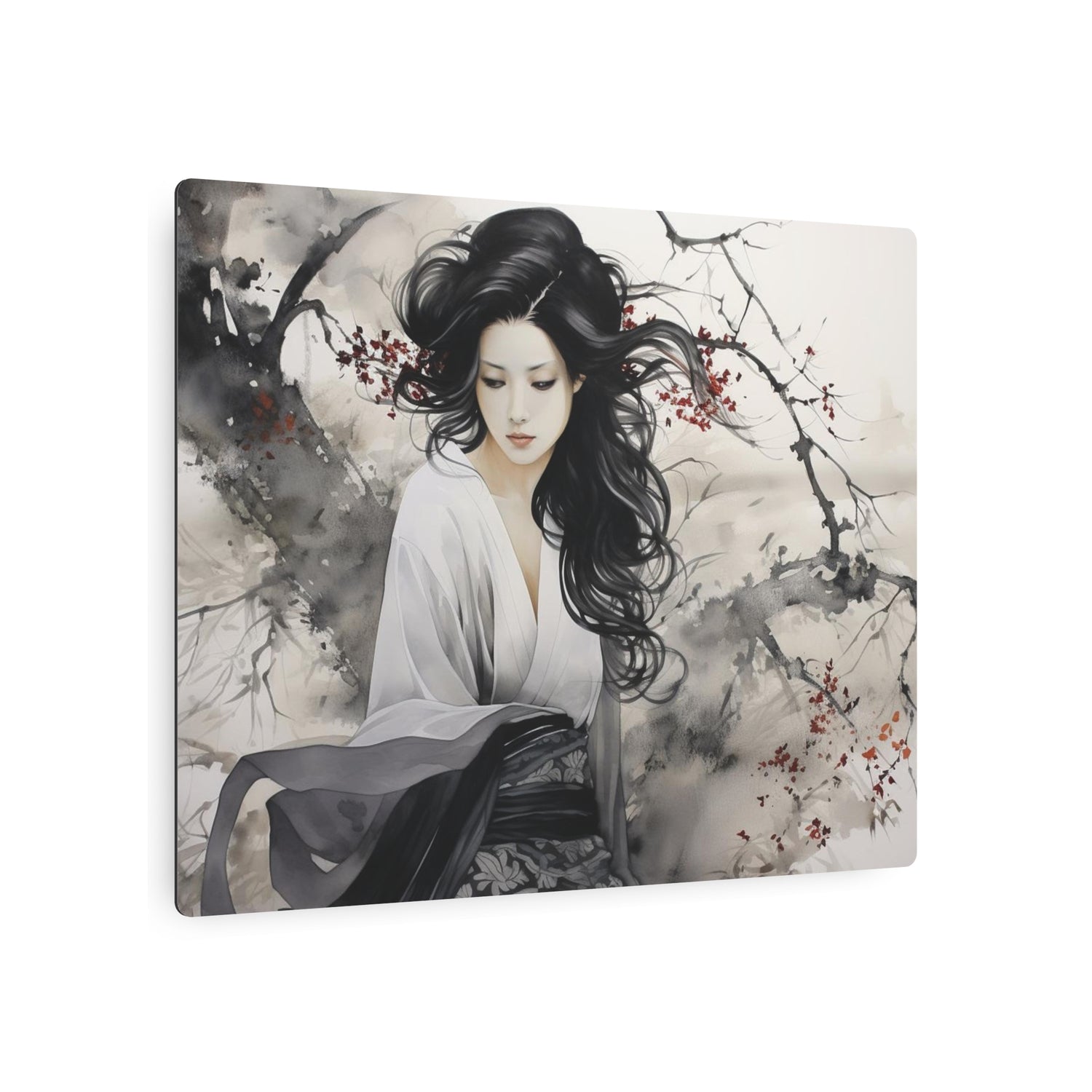 Asian Ink Painting Metal Art Serene Geisha Wall Decor - The Art Hub
