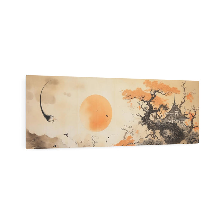 Japanese Landscape Metal Art Orange Sun & Bonsai Trees Wall Decor - The Art Hub