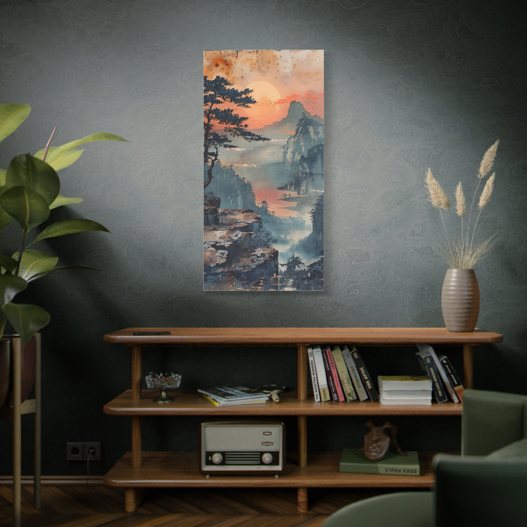 Sunset Mountain Landscape Canvas Print — Misty Pine Cliff Wall Art - The Art Hub
