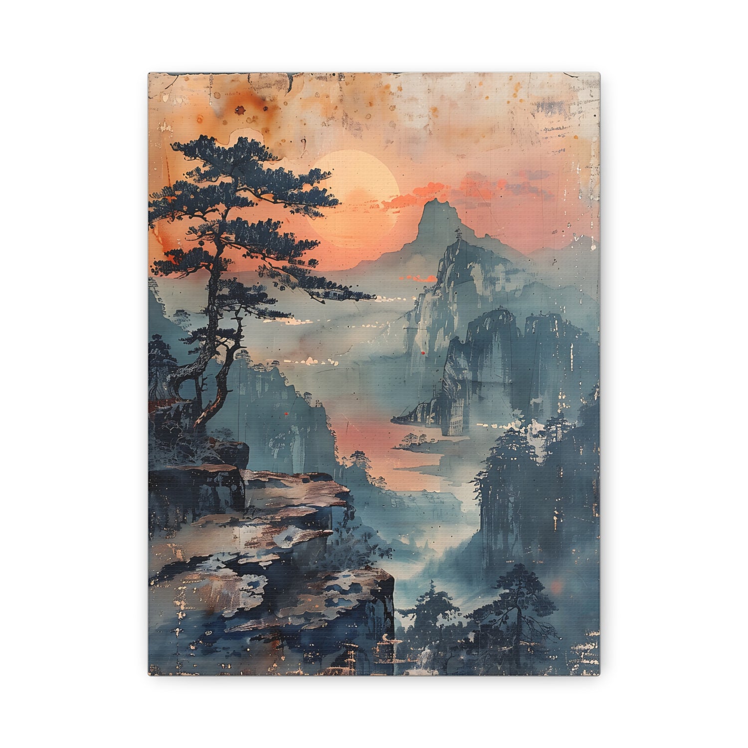 Sunset Mountain Landscape Canvas Print — Misty Pine Cliff Wall Art - The Art Hub
