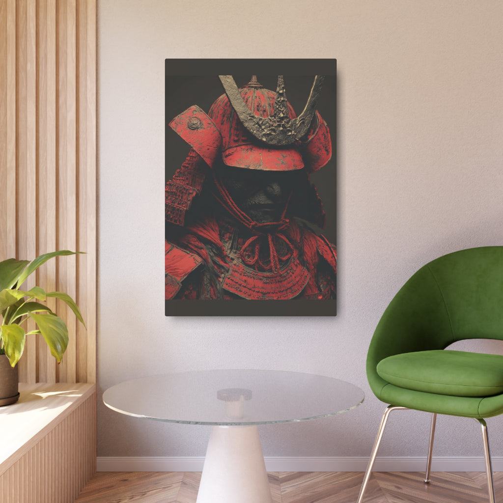 Samurai Helmet Metal Art Sign — Dark Red Warrior Wall Decor