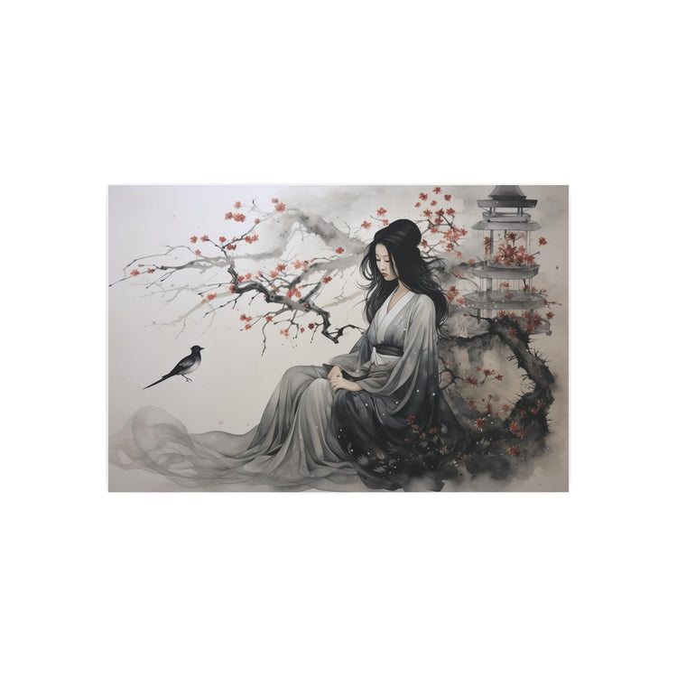 Oriental Lady Metal Art Serene Geisha with Cherry Blossoms Wall Decor - The Art Hub