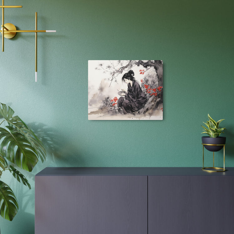 Metal Art Ink Wash Geisha Scene Wall Decor - The Art Hub