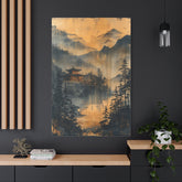 Golden Mist Mountain Landscape Canvas — Asian Pagoda Wall Art - The Art Hub