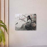 Oriental Lady Metal Art Serene Geisha with Cherry Blossoms Wall Decor - The Art Hub