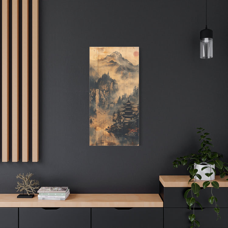 Zen Mountain Mist Canvas Art — Japanese Pagoda Landscape on Stretched Matte Canvas - The Art Hub