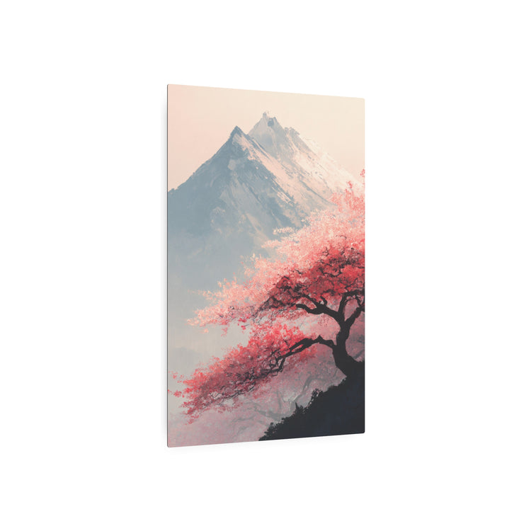 Metal Art Sign - Cherry Blossom Mountain Landscape Wall Decor - The Art Hub