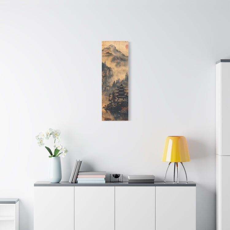 Zen Mountain Mist Canvas Art — Japanese Pagoda Landscape on Stretched Matte Canvas - The Art Hub