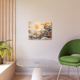 Japanese Landscape Metal Art Orange Sun & Bonsai Trees Wall Decor - The Art Hub