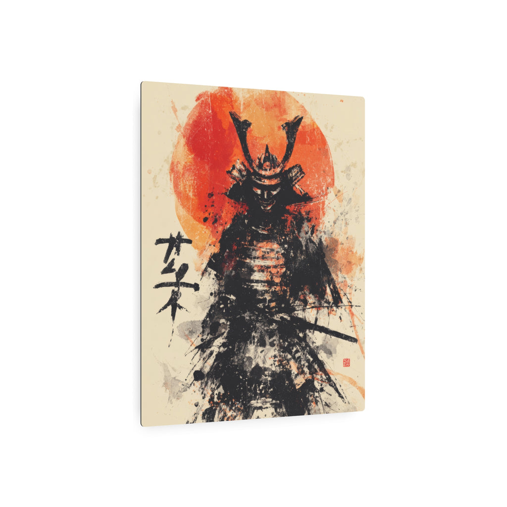 Samurai Metal Art Sign — Ink Wash Warrior with Rising Sun
