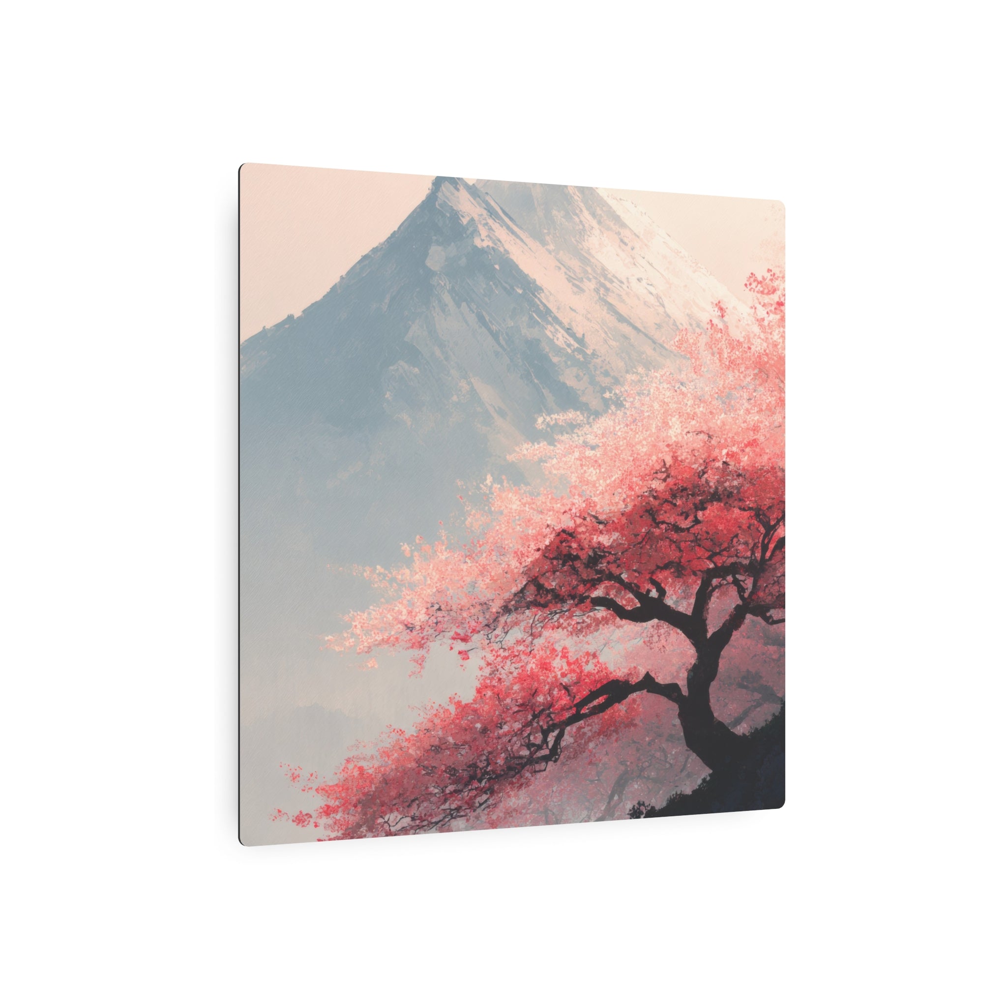 Metal Art Sign - Cherry Blossom Mountain Landscape Wall Decor