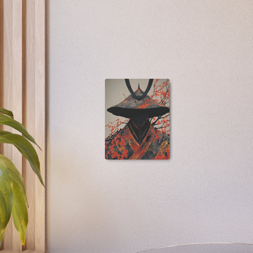 Metal Art Sign — Samurai Shadow with Autumn Maples