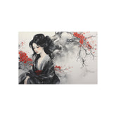 Metal Art Japanese Geisha Wall Decor with Cherry Blossom Ink Wash - The Art Hub