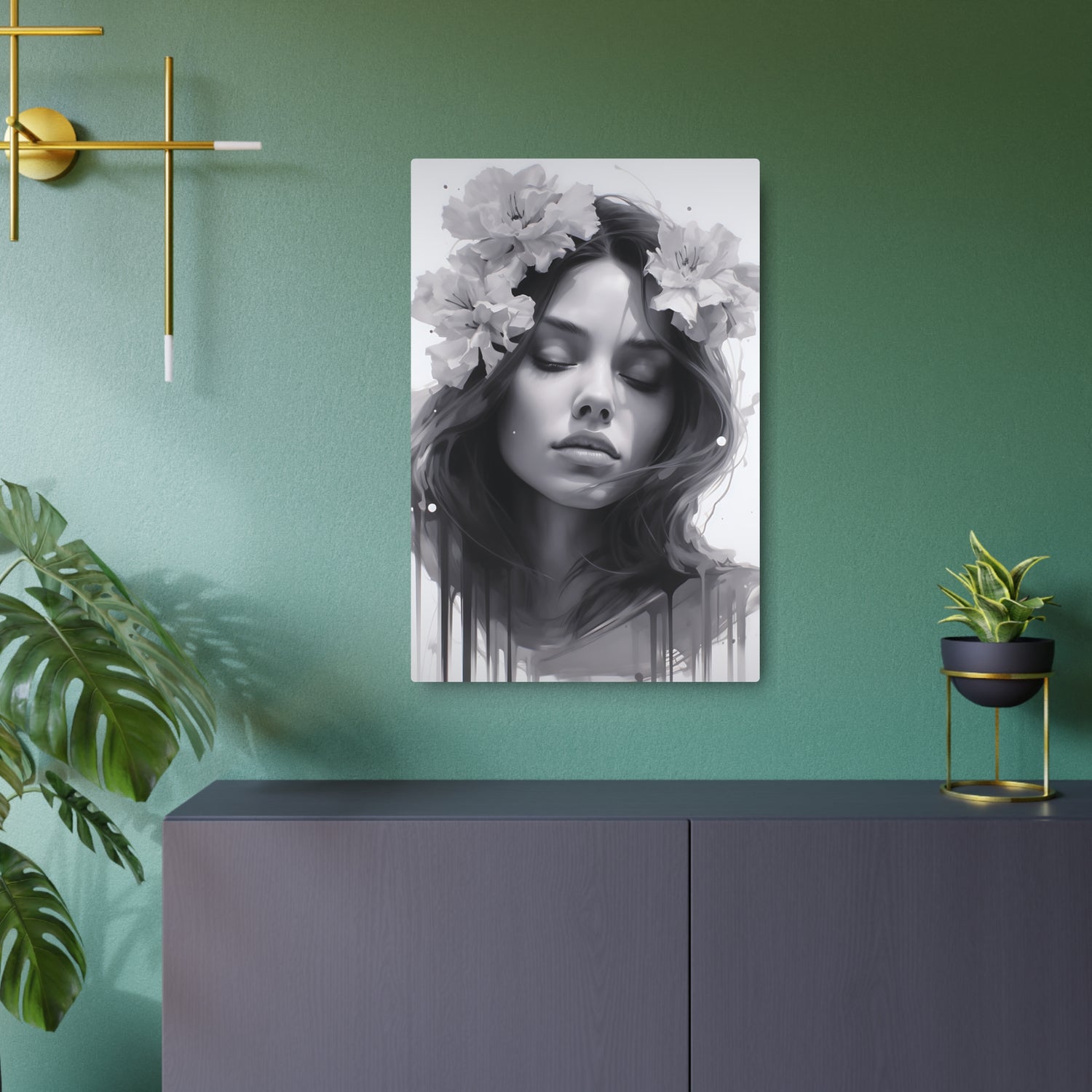Metal Art — Beautiful Girl Floral Portrait Wall Decor - The Art Hub