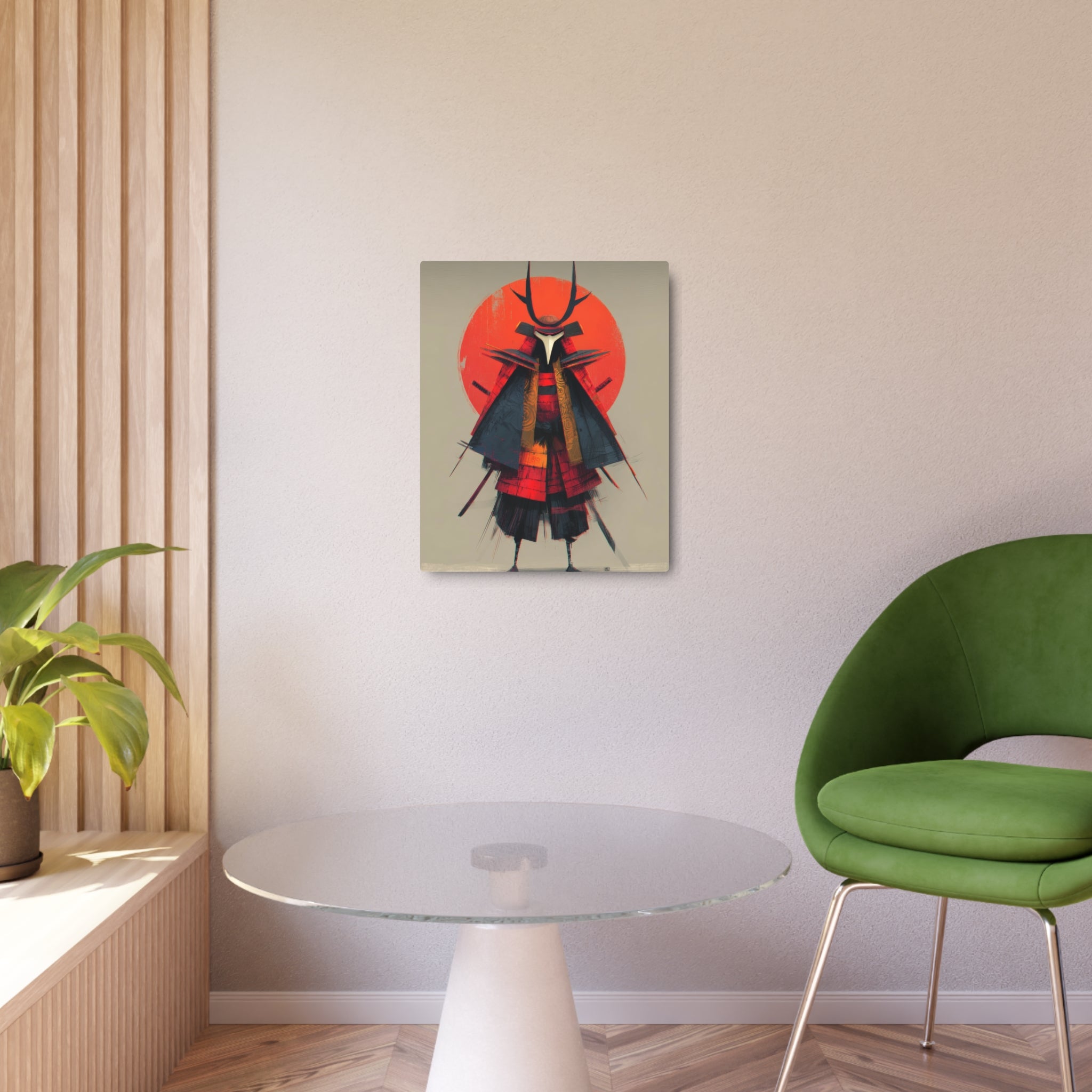 Samurai Metal Art Sign — Red Sun Warrior Wall Decor