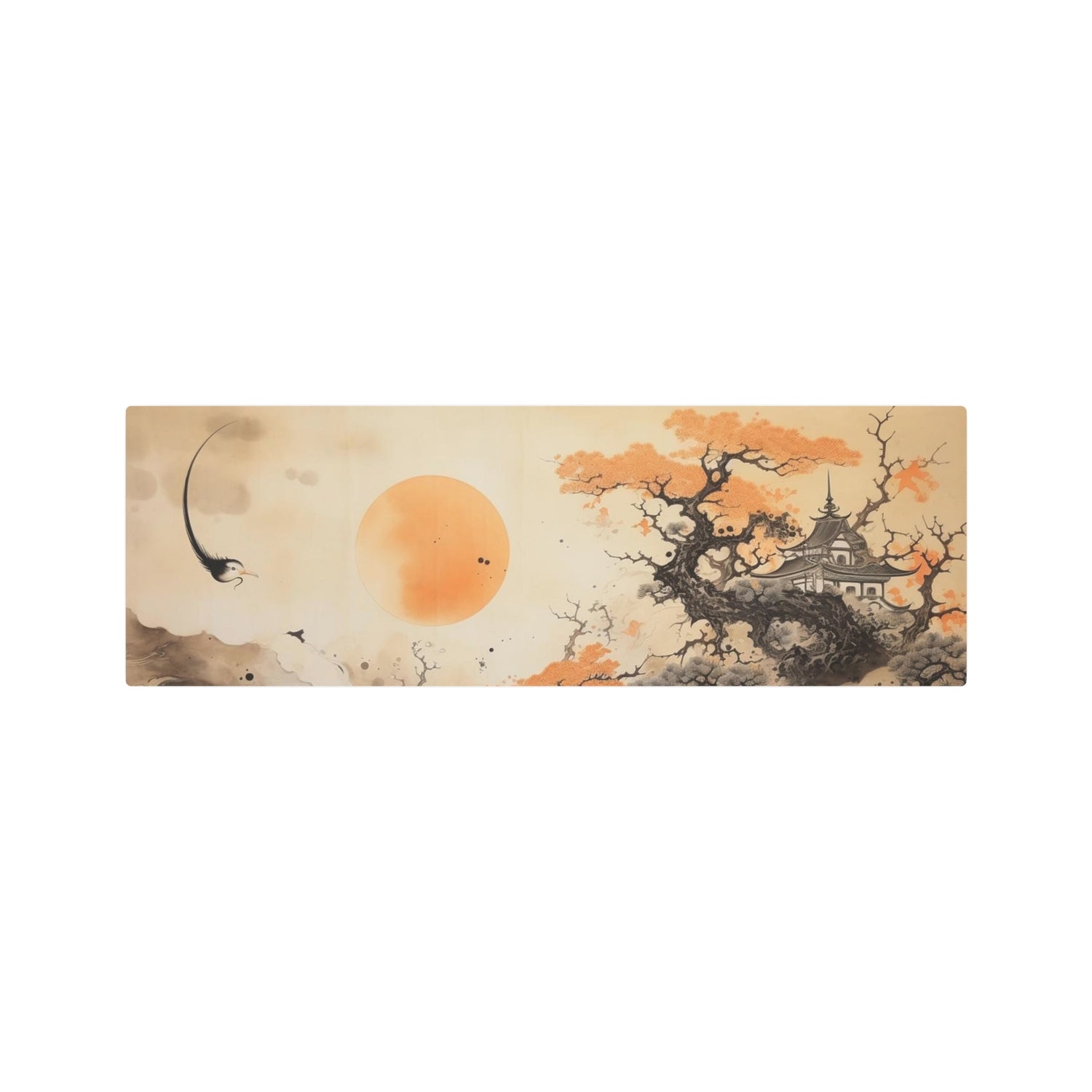 Japanese Landscape Metal Art Orange Sun & Bonsai Trees Wall Decor - The Art Hub