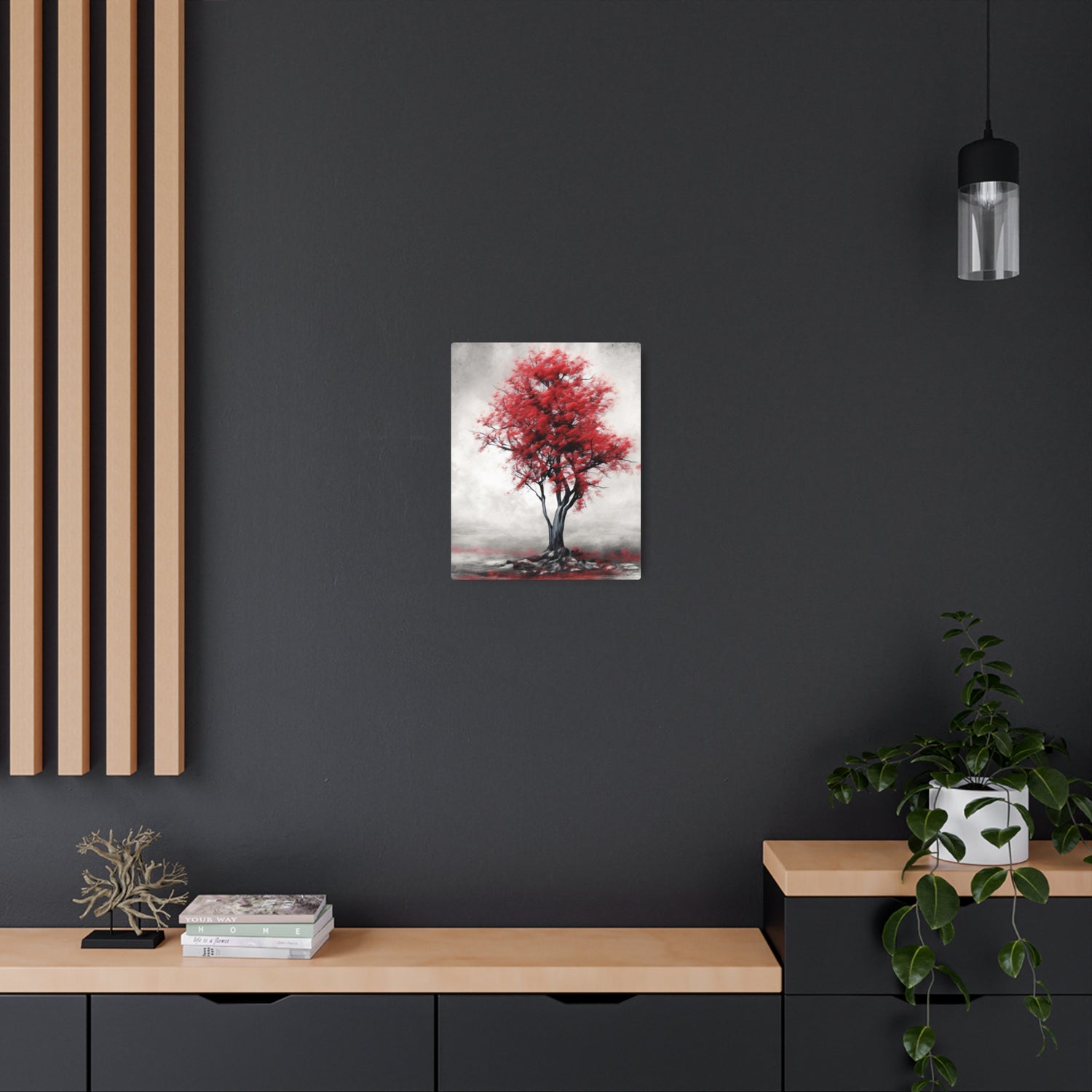 Red Tree Metal Art Sign Modern Abstract Wall Decor - The Art Hub