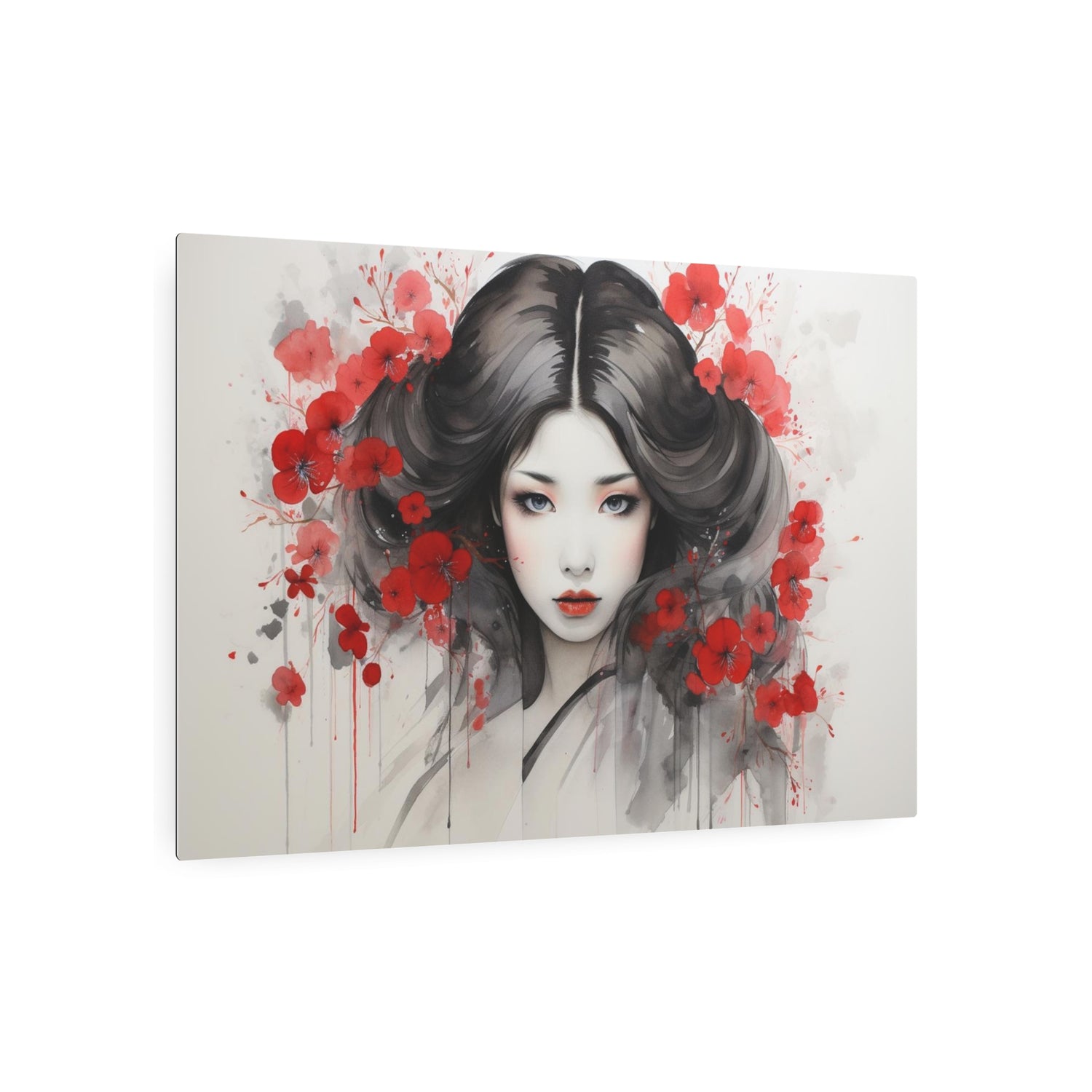 Metal Art Ethereal Geisha Portrait with Red Poppies  Japanese-Inspired Wall Decor - The Art Hub