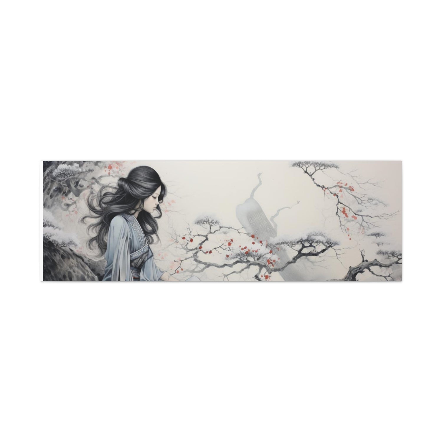 Canvas Wall Art Serene Geisha in Misty Cherry Blossom - The Art Hub