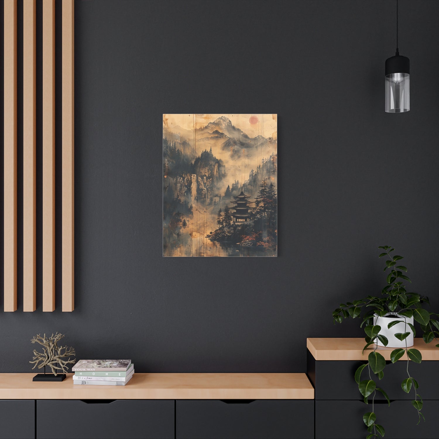 Zen Mountain Mist Canvas Art — Japanese Pagoda Landscape on Stretched Matte Canvas - The Art Hub