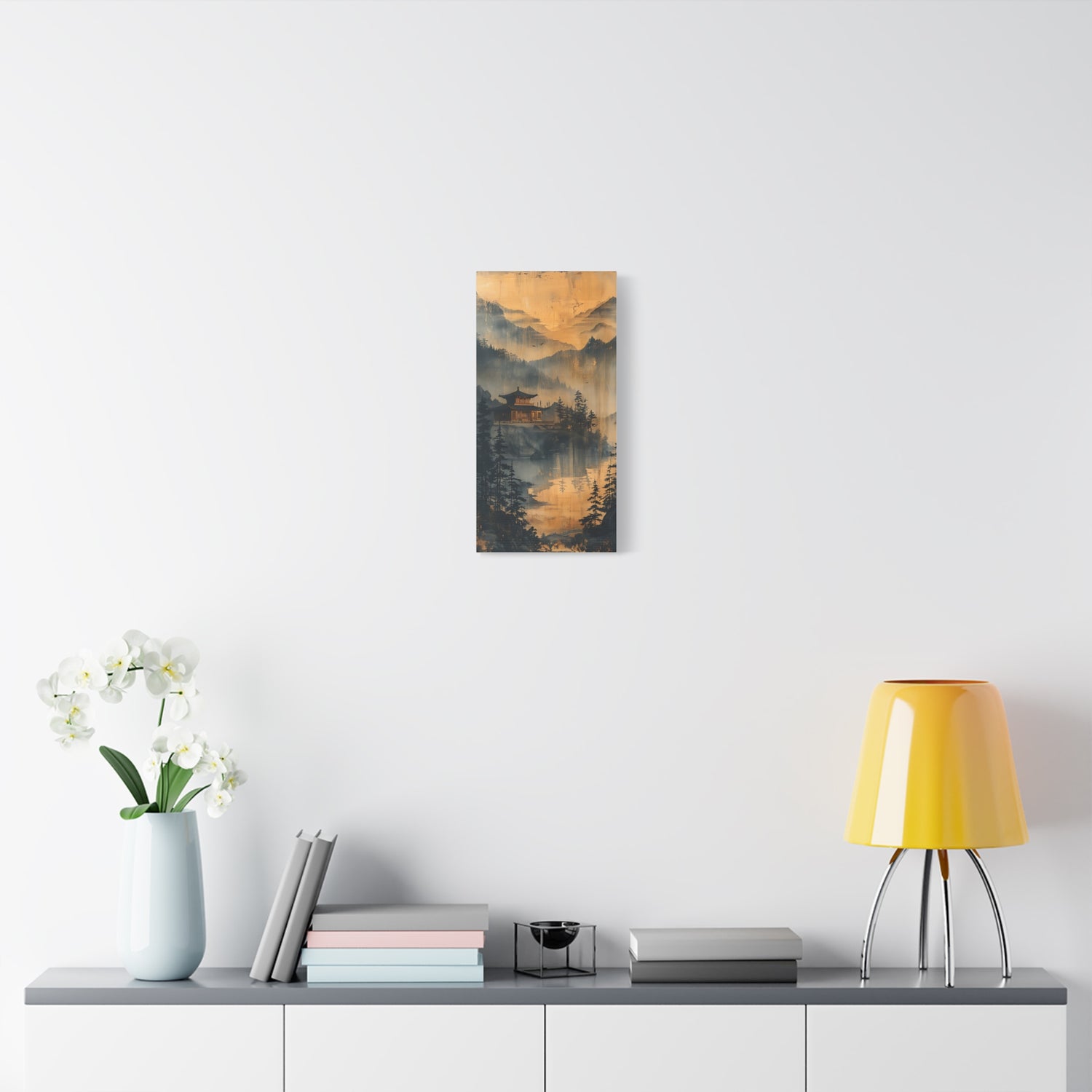 Golden Mist Mountain Landscape Canvas — Asian Pagoda Wall Art - The Art Hub