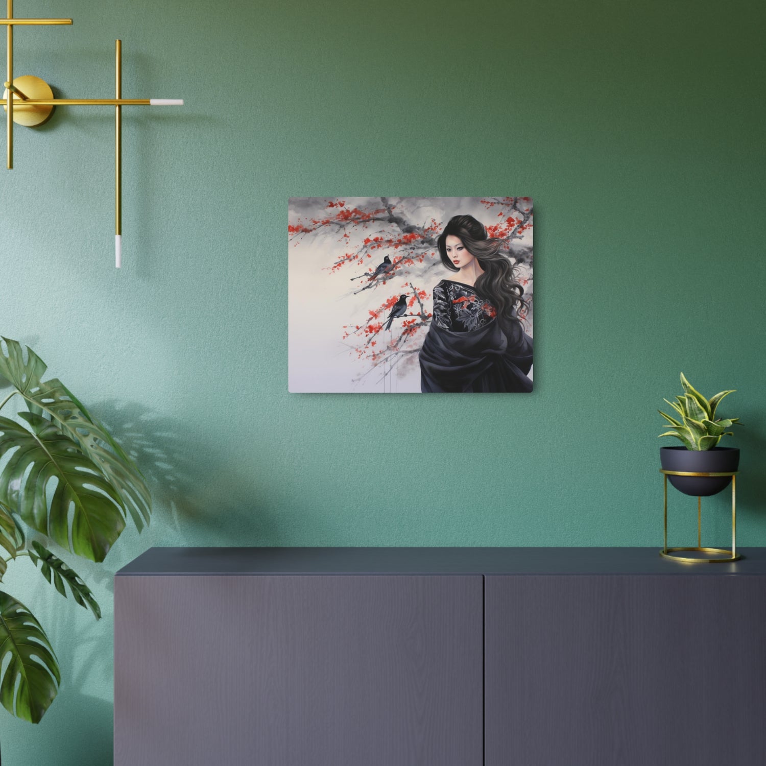 Metal Art Geisha with Sakura & Crows Wall Decor - The Art Hub