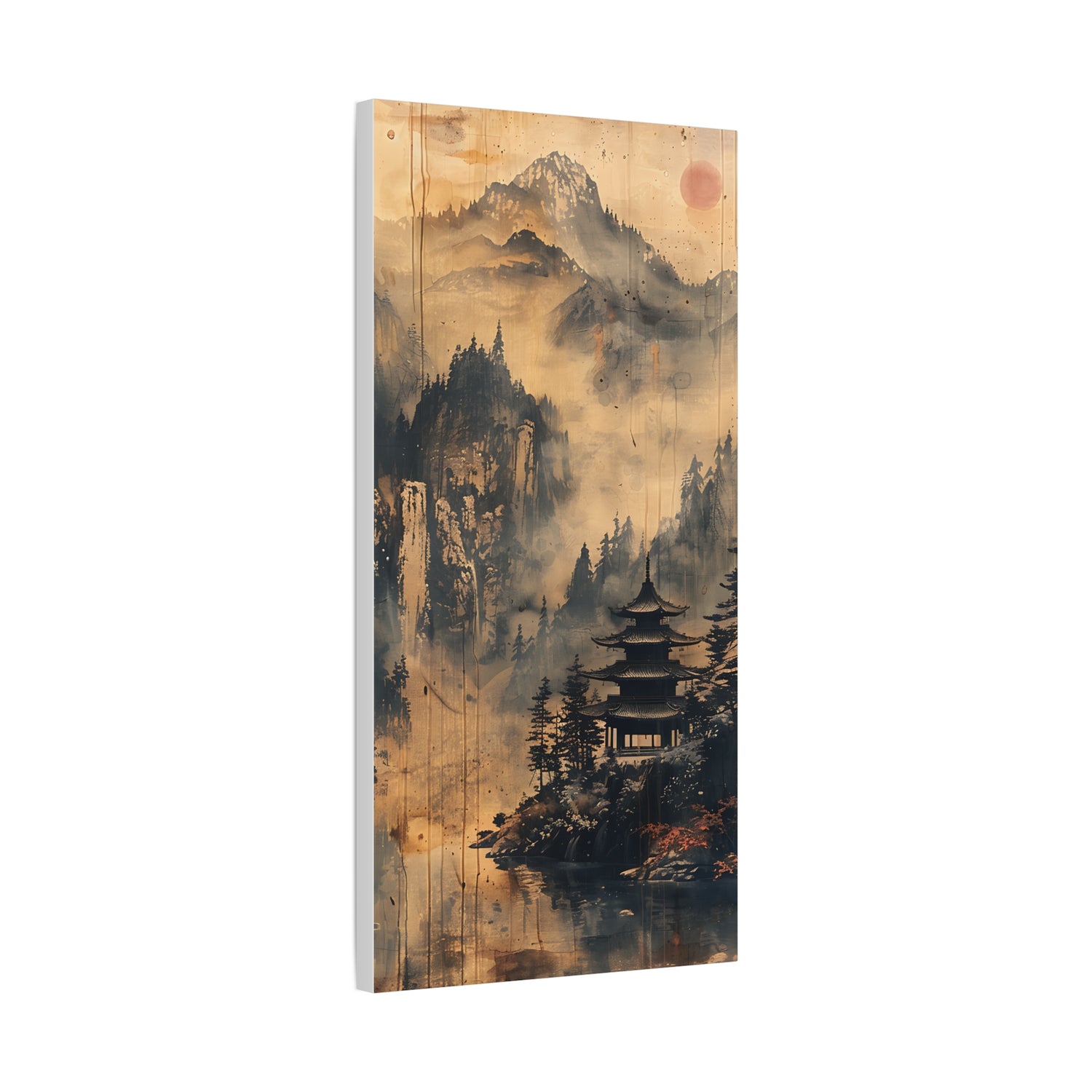 Zen Mountain Mist Canvas Art — Japanese Pagoda Landscape on Stretched Matte Canvas - The Art Hub