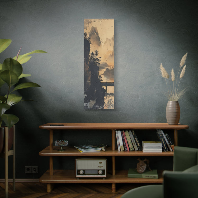 Serene Mountain Bridge Canvas Wall Art — East Asian Landscape Matte Stretched Print - The Art Hub