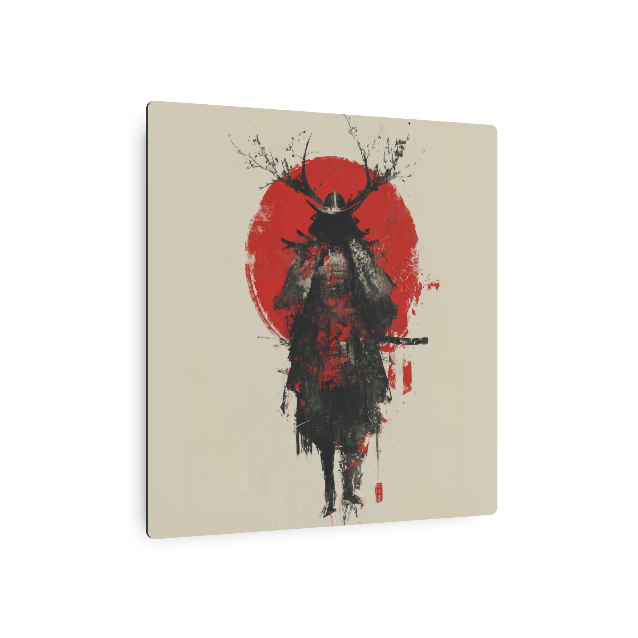 Samurai Metal Art Sign — Red Sun Warrior Wall Decor