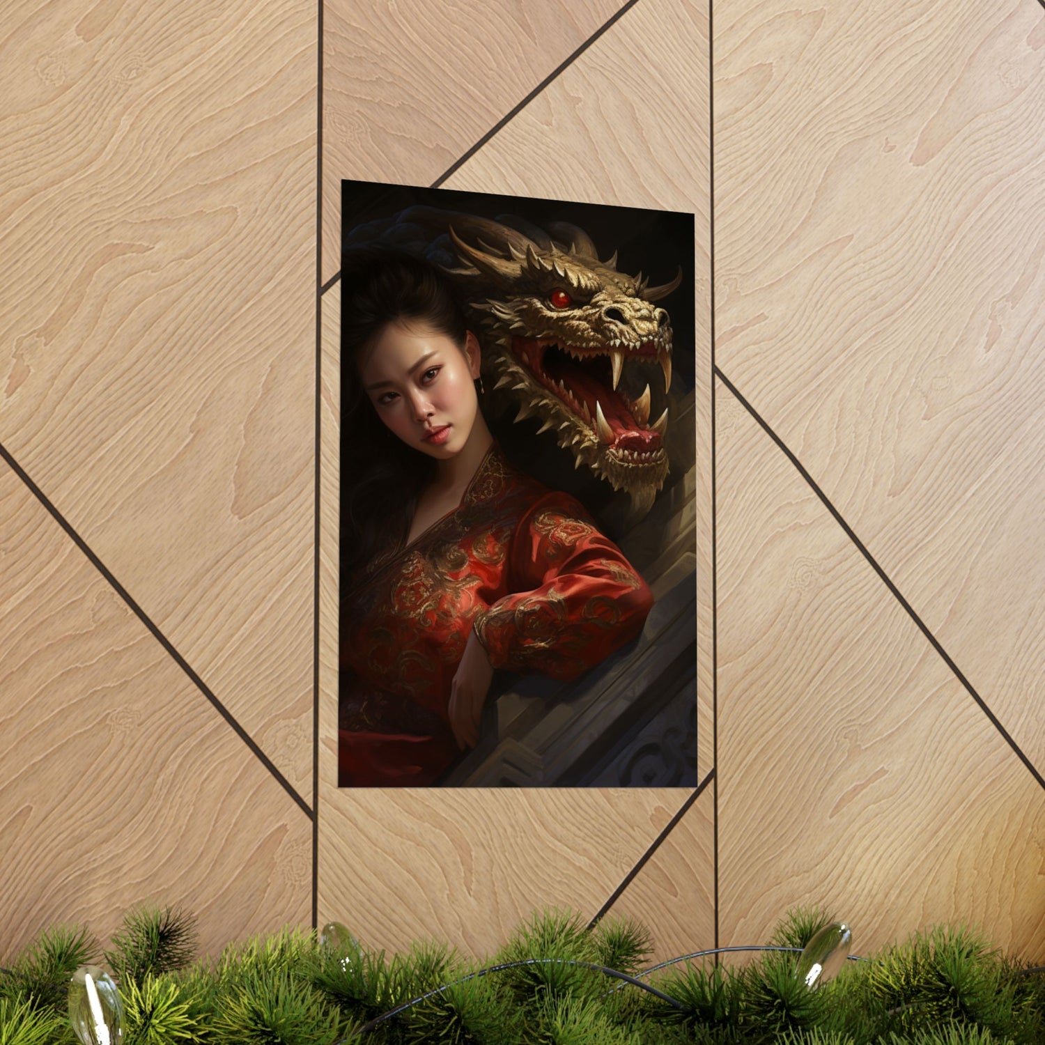 Matte Vertical Poster — Asian Warrior Woman with Dragon Art Print - The Art Hub
