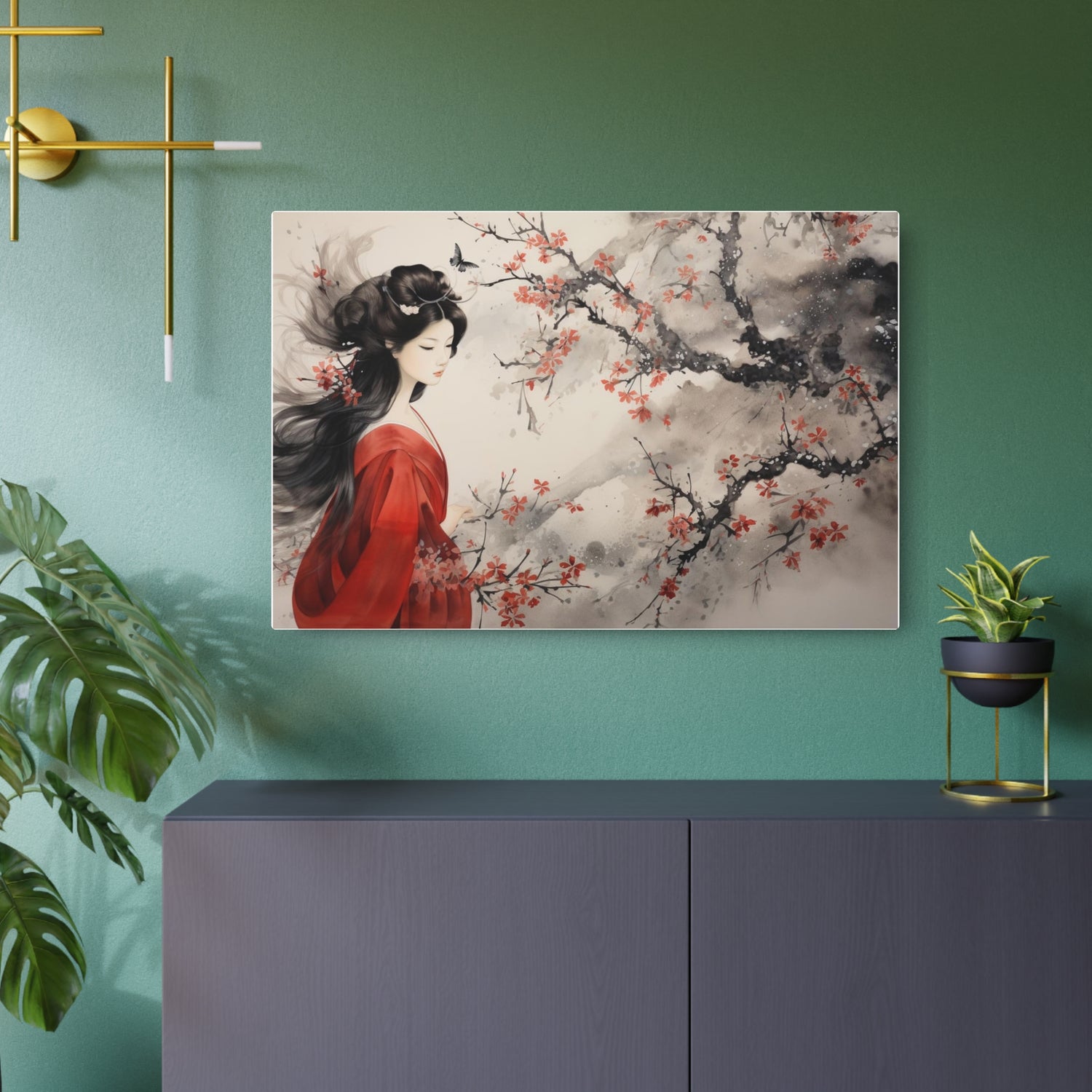 Geisha Cherry Blossom Metal Art Japanese-Inspired Wall Decor - The Art Hub
