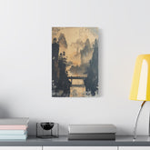 Serene Mountain Bridge Canvas Wall Art — East Asian Landscape Matte Stretched Print - The Art Hub