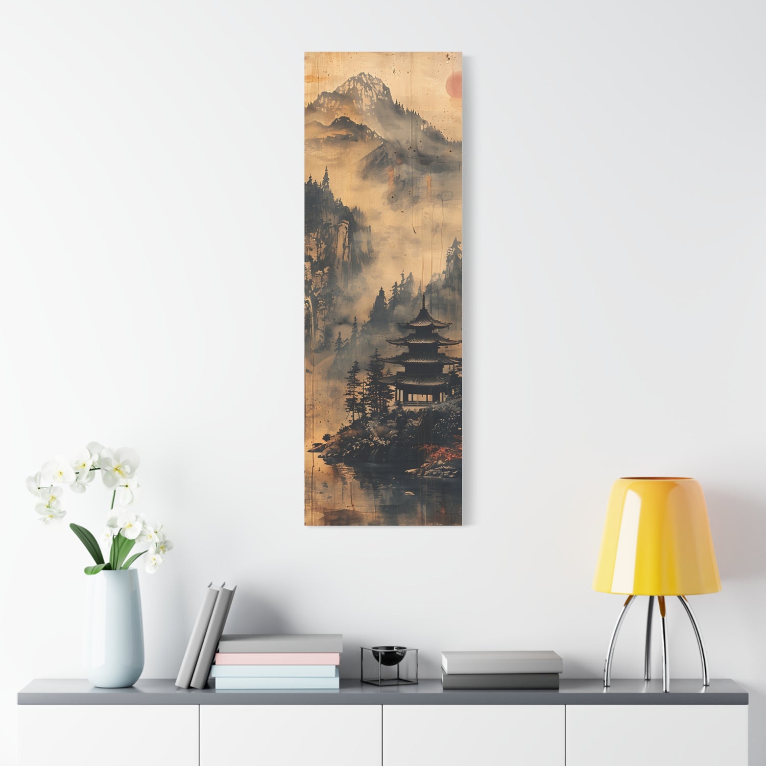 Zen Mountain Mist Canvas Art — Japanese Pagoda Landscape on Stretched Matte Canvas - The Art Hub